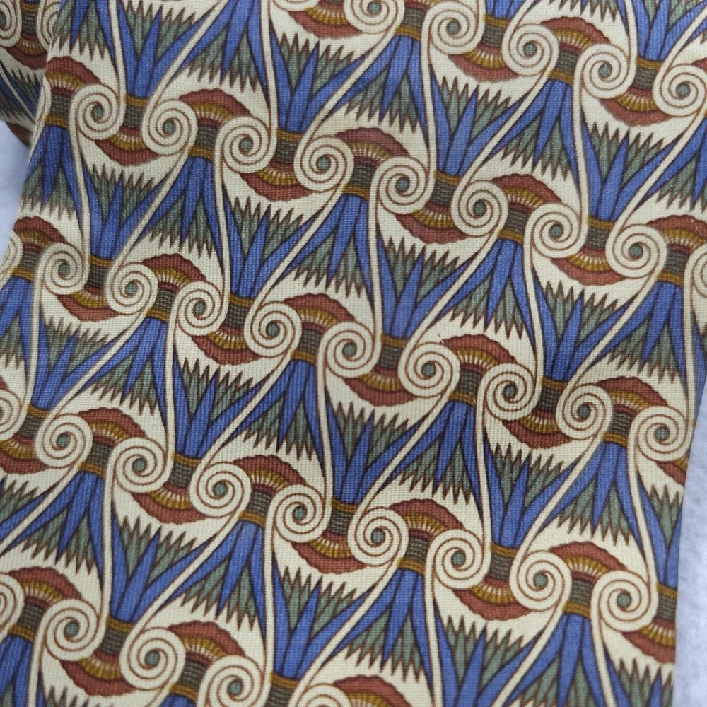 VINTAGE Burberrys Tie Mens Silk Blue Gold Geometric Pattern Egyptian 90s USA